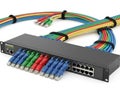 Network switch with colorful cables, isolated on white background Royalty Free Stock Photo