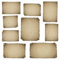 Nine vintage parchment papers with aged, torn edges and a beige color Royalty Free Stock Photo