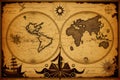 Old map of the world on a grunge background with a compass Royalty Free Stock Photo