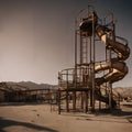 An old, rusted metal water slide in an abandoned water park. Royalty Free Stock Photo