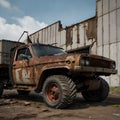 Rugged Truck in Deserted Yard Royalty Free Stock Photo