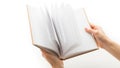 Open book held by hands isolated on white background Royalty Free Stock Photo