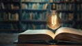 Open Book and Lightbulb in Library, Generative AI Royalty Free Stock Photo