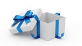 Open gift box with blue ribbon isolated on white background Royalty Free Stock Photo