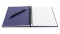 Open notebook with pen, isolated on white background isolated on white background Royalty Free Stock Photo