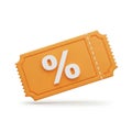 Orange discount ticket with zero percent symbol isolated on white background Royalty Free Stock Photo