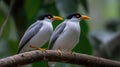 Couple of Bali Mynah Birds on a Tree Branch Royalty Free Stock Photo