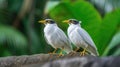 Couple of Bali Mynah Birds on a Tree Branch Royalty Free Stock Photo