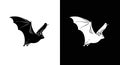 Flying Bat Silhouette Icon Set - Black and White Vector Royalty Free Stock Photo