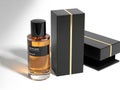 Perfume bottle and boxes isolated on white background Royalty Free Stock Photo