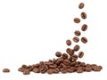 Coffee Beans Falling Isolated on White Background, Roasted Coffee, Fresh Coffee Royalty Free Stock Photo
