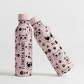 Pink water bottle with cat and paw pattern isolated on white background Royalty Free Stock Photo