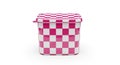 This image features a plastic storage container with a checkered pattern in pink and white colors. The container has a lid that is Royalty Free Stock Photo
