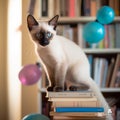 Mischievous Siamese Kitten Playing with Books