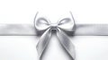 The image features a realistic silver foil gift bow on a white background, highlighting its detailed metallic ribbon texture and Royalty Free Stock Photo
