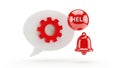 Red gear and help icon with bell on white background isolated on transparent background, isolated on white background Royalty Free Stock Photo
