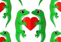 Green lizards holding hearts in a repeating pattern Royalty Free Stock Photo