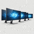 Multiple computer monitors with abstract designs, isolated on white background isolated on white background Royalty Free Stock Photo