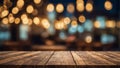 Empty Wooden Table with Warm Bokeh Lights Background Royalty Free Stock Photo