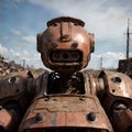 Rusty Robot in Abandoned Landscape Royalty Free Stock Photo