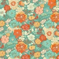 Vintage Floral Pattern with Vibrant Blossoms and Botanical Elements, AI Generated