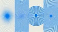 Abstract blue geometric patterns with concentric circles and spiral designs Royalty Free Stock Photo