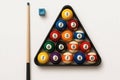 Billiard balls in a triangle on a white background. Billiard concept Royalty Free Stock Photo
