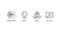 A black and white illustration of online learning icons and skills development tools Royalty Free Stock Photo