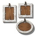Set of rustic wooden picture frames isolated on white background Royalty Free Stock Photo