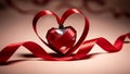 Red Heart Ornament with Ribbon Royalty Free Stock Photo