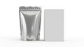 Silver foil pouch and white box isolated on white background Royalty Free Stock Photo