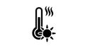 A simple black icon of a thermometer and sun on a white background silhouette Royalty Free Stock Photo