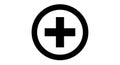 A simple black medical cross symbol in a circle on a white background silhouette Royalty Free Stock Photo