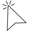 Mouse cursor icon, pointer arrowhead marked with radiating lines like click effect. Vector graphic suggests navigation or selectio Royalty Free Stock Photo