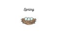 Hand drawn minimalist bird nest with three white eggs illustration on plain background for spring nature themes and wildlife Royalty Free Stock Photo