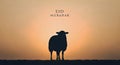 A clean and minimalist graphic of a sheep for a modern Eid al Adha Mubarak greeting card design Royalty Free Stock Photo