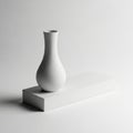 A white vase is sitting on top of a white block Royalty Free Stock Photo
