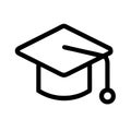 Graduation Cap Icon in Black Outline, Symbol of Education Completion Royalty Free Stock Photo