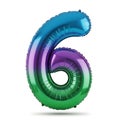 Shimmering foil balloon number six in vibrant gradient colors Royalty Free Stock Photo