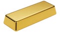 The image features a single gold bar, rectangular in shape, with a shiny, reflective surface. The bar is placed on a plain white Royalty Free Stock Photo