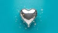 Silver Heart Balloon on Blue Background Royalty Free Stock Photo