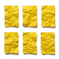 Six crumpled yellow post-it notes isolated on white background Royalty Free Stock Photo