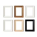 A collection of six empty picture frames in different colors Royalty Free Stock Photo