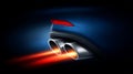 A close-up of a car's dual exhaust pipes emitting red and white light against a dark background Royalty Free Stock Photo
