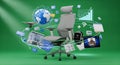 Modern Office Chair with Technology and Connectivity Icons, Business and Remote Work Concept Royalty Free Stock Photo