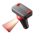 Modern handheld barcode scanner with red accents emitting a scan beam for retail and inventory white background Royalty Free Stock Photo