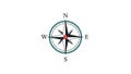 Minimalist black compass rose with red center pin on white background for navigation and direction concepts Royalty Free Stock Photo