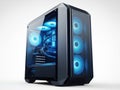 Modern computer case with blue led lights isolated on white background Royalty Free Stock Photo