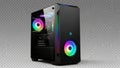 Modern computer case with rgb fans isolated on white background Royalty Free Stock Photo
