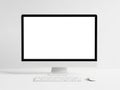 Modern computer monitor with keyboard and mouse isolated on white background Royalty Free Stock Photo